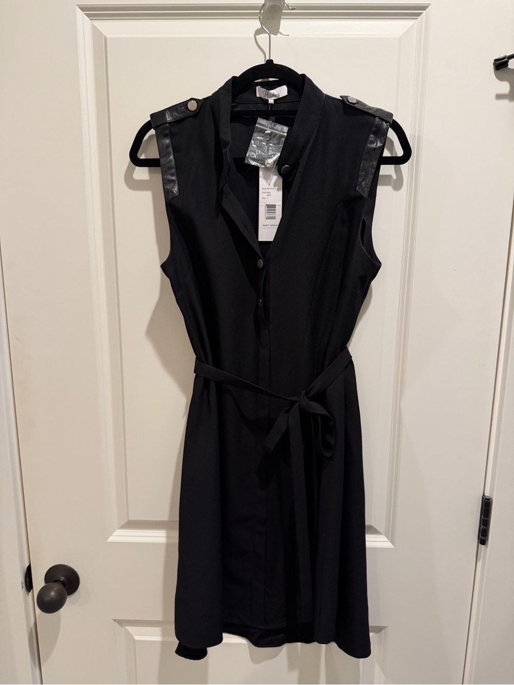 Parker Sleeveless Black Shirt Dress with Tie Waist